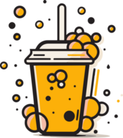 Hand Drawn vintage bubble milk tea logo in flat line art style png