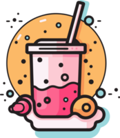 Hand Drawn vintage bubble milk tea logo in flat line art style png