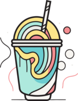 hand- getrokken wijnoogst milkshake logo in vlak lijn kunst stijl png