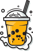 Hand Drawn vintage bubble milk tea logo in flat line art style png