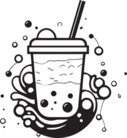 Hand Drawn vintage bubble milk tea logo in flat line art style png