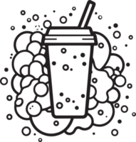 Hand Drawn vintage bubble milk tea logo in flat line art style png