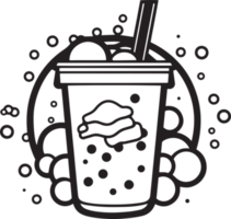 hand dragen årgång bubbla mjölk te logotyp i platt linje konst stil png