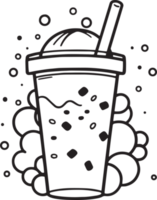 mano dibujado Clásico burbuja Leche té logo en plano línea Arte estilo png