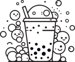 mão desenhado vintage bolha leite chá logotipo dentro plano linha arte estilo png