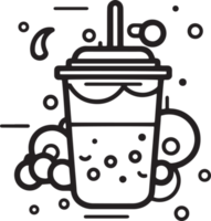 Hand Drawn vintage bubble milk tea logo in flat line art style png