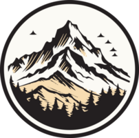 Hand Drawn vintage mountain logo in flat line art style png