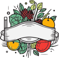 mano dibujado Clásico Fruta y jugo logo en plano línea Arte estilo png