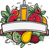 hand- getrokken wijnoogst fruit en sap logo in vlak lijn kunst stijl png