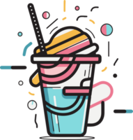 Hand Drawn vintage milkshake logo in flat line art style png