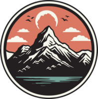 Hand gezeichnet Jahrgang Berg Logo im eben Linie Kunst Stil png