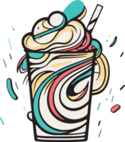 hand- getrokken wijnoogst milkshake logo in vlak lijn kunst stijl png