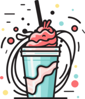 hand- getrokken wijnoogst milkshake logo in vlak lijn kunst stijl png