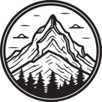 Hand Drawn vintage mountain logo in flat line art style png