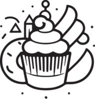 Hand gezeichnet Jahrgang Süßigkeiten und Kuchen Logo im eben Linie Kunst Stil png