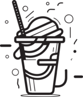 Hand gezeichnet Jahrgang Milchshake Logo im eben Linie Kunst Stil png