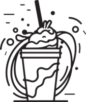 hand- getrokken wijnoogst milkshake logo in vlak lijn kunst stijl png