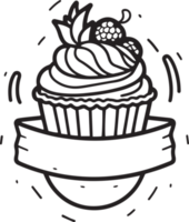 Hand gezeichnet Jahrgang Süßigkeiten und Kuchen Logo im eben Linie Kunst Stil png