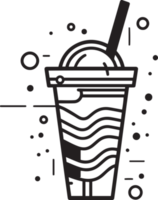 hand- getrokken wijnoogst milkshake logo in vlak lijn kunst stijl png