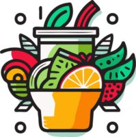 Hand Drawn vintage fruit and juice logo in flat line art style png