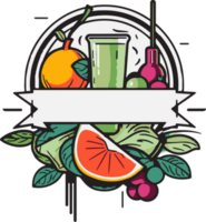 Hand Drawn vintage fruit and juice logo in flat line art style png