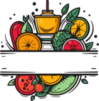 Hand Drawn vintage fruit and juice logo in flat line art style png