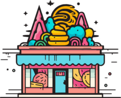 main tiré ancien la glace crème magasin logo dans plat ligne art style png