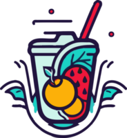 mão desenhado vintage fruta e suco logotipo dentro plano linha arte estilo png