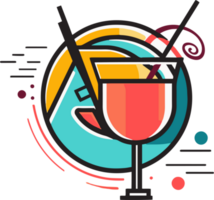 Hand Drawn vintage cocktail logo in flat line art style png