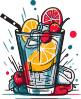 Hand Drawn vintage fruit and juice logo in flat line art style png