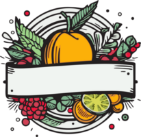 mano disegnato Vintage ▾ frutta e succo logo nel piatto linea arte stile png