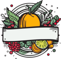 Hand Drawn vintage fruit and juice logo in flat line art style png