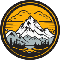 Hand Drawn vintage mountain logo in flat line art style png