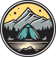 Hand Drawn vintage mountain logo in flat line art style png