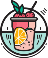 Hand Drawn vintage fruit and juice logo in flat line art style png