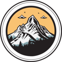 Hand Drawn vintage mountain logo in flat line art style png