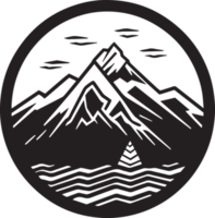 Hand Drawn vintage mountain logo in flat line art style png