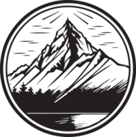 Hand Drawn vintage mountain logo in flat line art style png