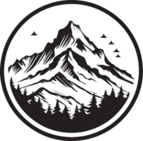 hand- getrokken wijnoogst berg logo in vlak lijn kunst stijl png