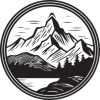 mano dibujado Clásico montaña logo en plano línea Arte estilo png