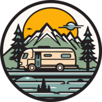 mano disegnato Vintage ▾ campeggio furgone logo nel piatto linea arte stile png