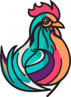 mão desenhado vintage frango logotipo dentro plano linha arte estilo png