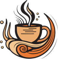 Hand Drawn vintage hot coffee logo in flat line art style png