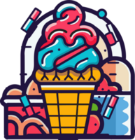 main tiré ancien la glace crème magasin logo dans plat ligne art style png