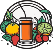Hand Drawn vintage fruit and juice logo in flat line art style png