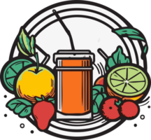 main tiré ancien fruit et jus logo dans plat ligne art style png