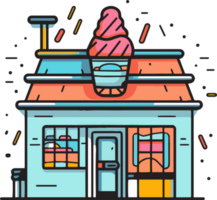 Hand Drawn vintage ice cream shop logo in flat line art style png