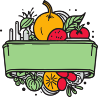 Hand Drawn vintage fruit and juice logo in flat line art style png