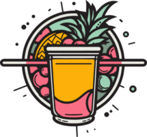 Hand Drawn vintage fruit and juice logo in flat line art style png