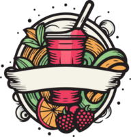 Hand Drawn vintage fruit and juice logo in flat line art style png